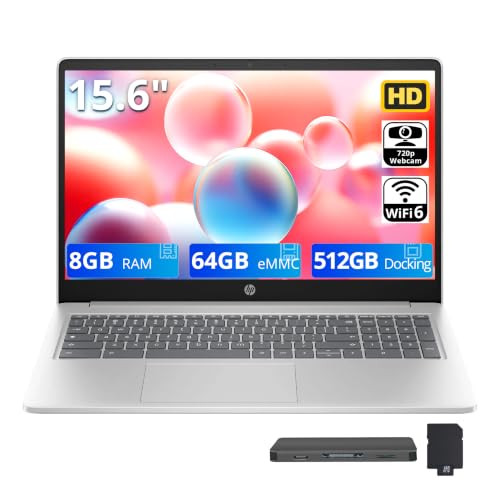 HP 15.6�C���` HD �A���`�O���A Chromebook �m�[�g�p�\�R�� Intel Pentium N200 8GB LPDDR5 576GB �X�g���[�W (64GB eMMC+512GB �h�b�L���O�X�e�[�V�����Z�b�g) Intel UHD Gra