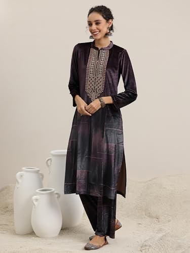 Image of Libas Printed Velvet Straight Kurta with Trouser & Dupatta | Ethnic Wear |Wedding Dress | Ocassion Wear