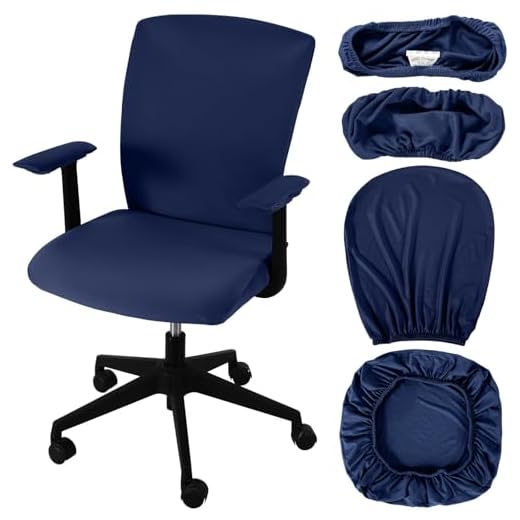 Dermalyx 4 Stück Bürostuhl Bezug Set Universeller Schutz Elastischer Stuhlsitz Schreibtisch Armlehnen Bezüge Schonbezüge Polster Büro Rückenlehne Für Drehstuhl Marineblau