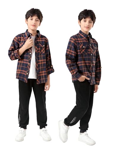 Boys Plaid Flannel Shirts Long Sleeve Classic Collared Button Down Shirts for 6-15 Years — view 3