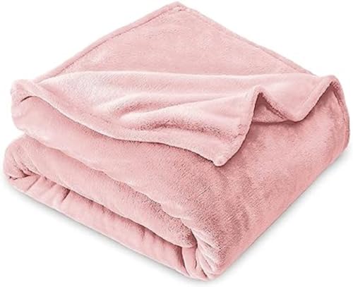 Image of HOMEKART Premium Flannel Fleece Blanket for Single Bed, Super Soft Plush Lightweight All Season Blanket, Solid Cozy Bed Throw for Bedroom, Sofa, Couch, Travel & Camping, 152 x 228 cm Rose Pink