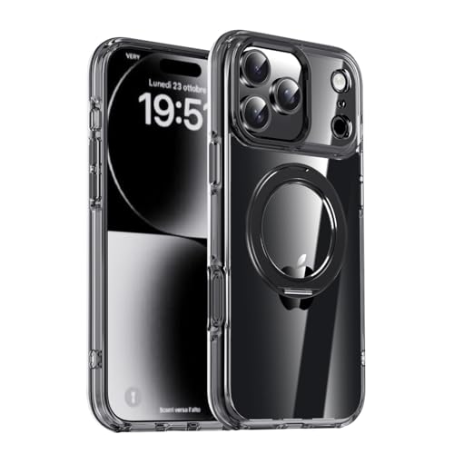 Coque iPhone 15 Pro noire avec anneau béquille silicone transparent chic