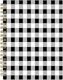 Spiral Journal Notebook,A5 Hardcover Lined Journals for Women 6 x 8.3 in,60 Sheets 120 Pages Thick Paper,Cute College Ruled Writing Notebook for Office Work School(Black White Check Lattice Plaid)