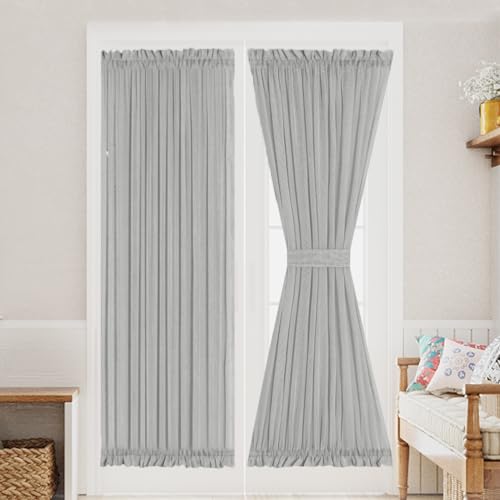 Turquoize Elegant Linen French Door Curtains Light Filtering Curtain Panels Rod Pocket Linen Panel for Glass Door with Tie-Back Privacy Assured Semi Sheer Panel, 52" W by 72" L, 2 Panels,Dove Gray by Turquoize - Used condition - US$14.33