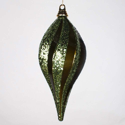 Vickerman 12'' Olive Glitter Swirl Drop Christmas Ornament.
