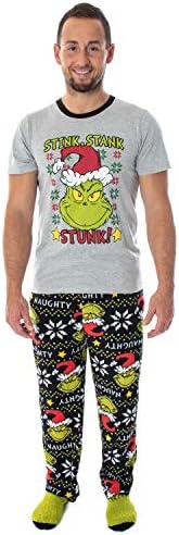 Dr. Seuss The Grinch Stink, Stank, Stunk! 3 Piece Gift Pajama Set - Fleece Pajama Pants, Shirt, And Cozy Socks (Medium)