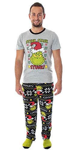 Dr. Seuss GRINCH Stink, Stank, Stunk! 3 Piece Gift Pajama Set - Fleece Pajama Pants, Shirt, And Cozy Socks