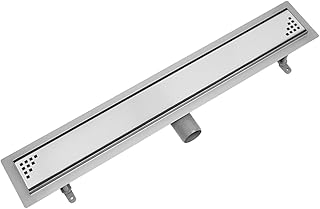 Duschrinne Edelstahl Komplettset mit dem Rost QUADRO Haarsieb Rinne mit Siphon Montagefüße Inklusive mit Dichtmanschette Doppelkammer Bodenablauf Länge 90 cm