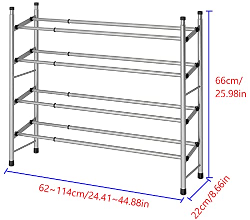 Tzamli 4-Tier Free Standing Shoe Rack Metal Iron Of Expandable And Adjustable Shoes Organizer, Stackable Shoe Shelf For Entryway Doorway, 24.41" X 8.66" X 25.98" (Silver Gray, 4-Tier) #TOP6