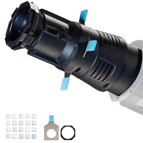 EOAJAFOU Spotlight Conical Optical Snoot kit for Flash Speedlite, Monolight Portraits，Bowens Mount Projector Attachment with 4 Color Filters and 25 Gobos, Compatible with Aputure Amaran, Godox SL60