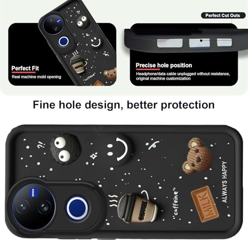 Image of GoldKart Back Case Cover Compatible for Vivo V50 5G | Cute Fun Cartoon 3D Ball Coffee Silicone Case | Full Body Protection Back Cover for Vivo V50 5G - Black