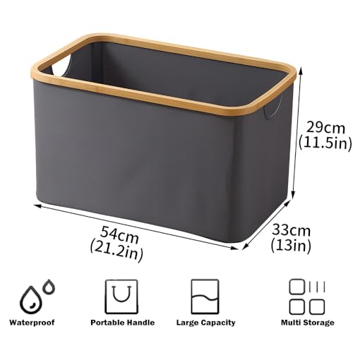 52L Collapsible Laundry Baskets,Foldable Laundry Basket Bin with Bamboo Handles,Large Dirty Fabric Clothes Hamper Oxford Washing Baskets for Laundry Sorting,Toy,Towel Storage,Bedroom,Bathroom (Grey) - Image 2