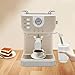 Wiyuer 1.5L Espressomaschine mit Milchaufschäumer 2 in1 Kaffeemaschine 1050W 20Bar Espresso Siebträgermaschine Cappuccinomaschine Kaffee Maschine Retro Design Weiß