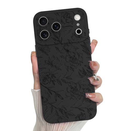 MZELQ for iPhone 17 Pro Max Case 2025 Flower Pattern Rose -Black