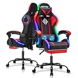 RGB Gaming Chair with Bluetooth Speakers and LED Lights Ergonomic Massage Computer Game Chair with Footrest High Back Music Video Game Chair with Lumbar Support Red and Black
