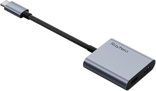 محول شحن RayNeo USB-C إلى النظارات - الشحن والتشغيل، لأجهزة Switch Not Switch 2/PS5/Xbox/Mac/Laptops وأجهزة DP Alt Mode، شحن PD بقدرة 100 واط وإخراج 4K@60 هرتز - لنظارات Air 4/Air 3 Series AR