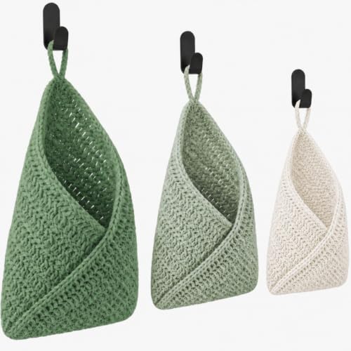 Image of Honeydak 3 Hanging Baskets, Sage Color Palette, Triangle, Cotton Rope