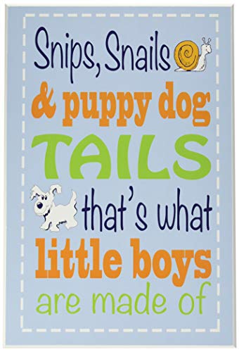 The Kids Room By Stupell Snips And Snails And Puppy Dog Tails Nursery Rhyme On Blue Rectangle Wall Plaque #TOP9