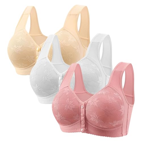Image of Wireless Push Up Bras for Women UK Multi Pack - 3 Pack Front Fastening Bras Plus Size No Wire Breathable Bra Solid Colour Full Coverage Bra Adjustable Comfort Underwear Size S-5Xl Mint Green