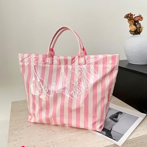 Image of Striped PVC Tote Bag for Women, Waterproof Plastic Hobo Handbag Summer Tote for Beach, Pool & Ideal Gift