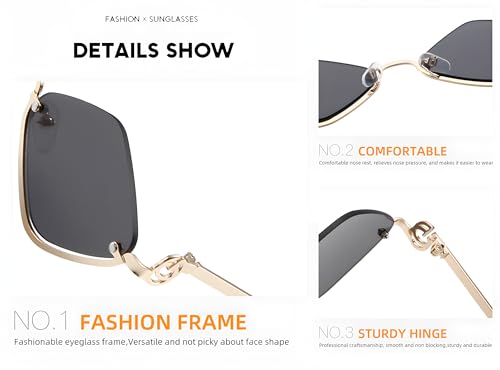 Heptagram Retro Small Metal Sunglasses for Women Irregular Half-Frame Trendy Lightweight Narrow Gold Shades UV4004