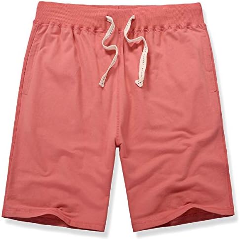 AMY COULEE Men Casual Basketball Cotton Jersey Elastic Sweat Shorts (L, Watermelon red)