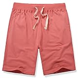 AMY COULEE Men Casual Basketball Cotton Jersey Elastic Sweat Shorts (L, Watermelon red)