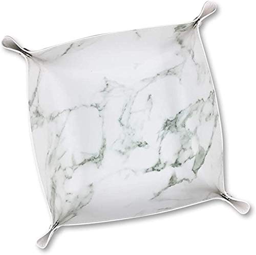 ConStore PU Leather Catchall Tray Marble Valet Tray Men Women Desk Storage Plate for Jewelry Wallet Key Phone Coin (White)