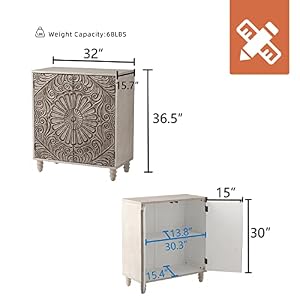 HOMPUS Accent Cabinet with Doors and Shelf,Rustic Boho Decorative Cabinet with Wood Grain Finish,Buffet Sideboard Storage Cabinet with Flower Pattern Doors,Farmhouse Cabinet for Living Room,Entryway HOMPUS Accent Cabinet with Doors and ShelfRustic Boho Decorative Cabinet with Wood Grain FinishBuffet Sideboard Storage Cabinet with Flower Pattern DoorsFarmhouse Cabinet for Living RoomEntryway