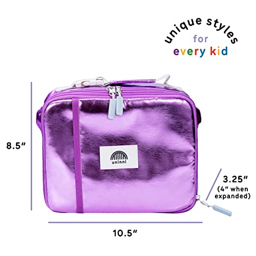 Uninni Color Metallic Lilac Insulated Lunch Box For Kids - Age 3+ With Leak-Resistant Storage, Mesh Pocket, Removable Divider For Snacks, And Drinks, Bpa-Free Food-Grade Cute Girls Lunch Box #TOP1