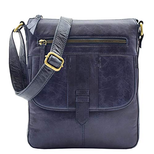 Sac à bandoulière en cuir femme taille moyenne bleu marine idéal pour le travail et sorties