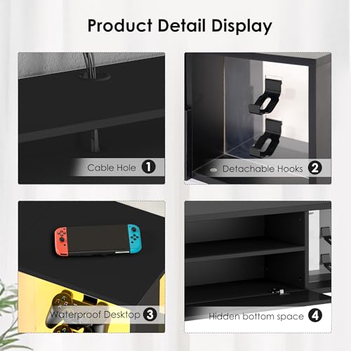 SogesPower Floating TV Stand Wall Mounted with Lights,LED TV Stand Floating Entertainment Center with Storage for Bedroom Living Room,Modern Floating Shelf for Under TV,Black 40"