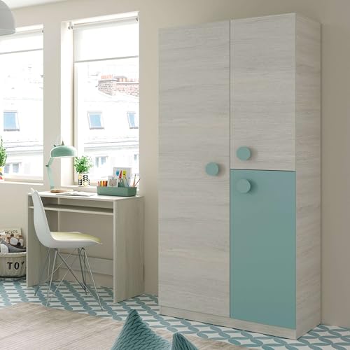 Variante de Habitdesign armario dormitorio 200x90x52 cm Blanco Alpes y Verde Acqua