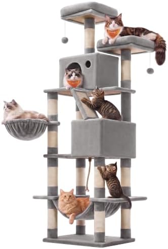 Feandrea Cat Tree, 81.1-Inch Large Cat Tower, Multi-Level Condo, ...