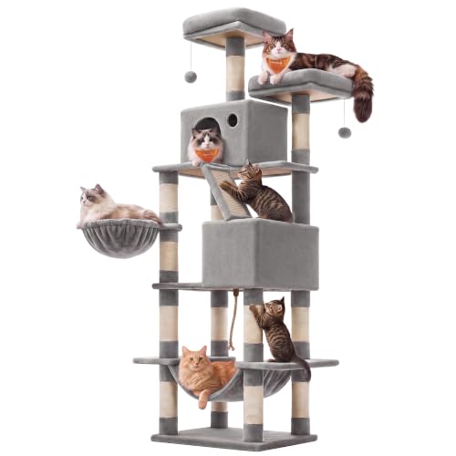 Feandrea Cat Tree, 81.1-Inch Large Cat Tower, Multi-Level Condo, Light Gray