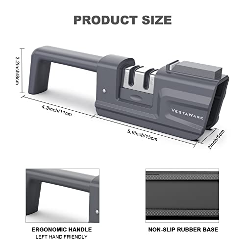 Vestaware Manuel Knife Sharpeners, Foldable Handle, 3 In 1 Blade And Scissor Sharpening Tool To Help Polish, Sharpen And Repair Kitchen Knives With Sharpener Stone, Gray #TOP3