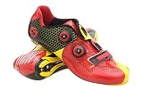 Sidebike Cycling Road Biking Shoes with Carbon Fiber Soles - 3 Bolt Cleat Compatible (Red/Yellow, EU