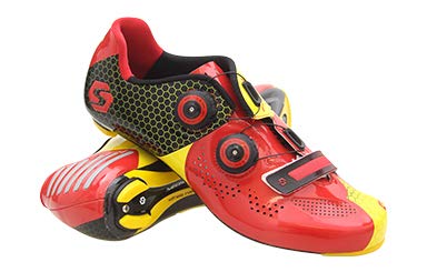 Sidebike Cycling Road Biking Shoes With Carbon Fiber Soles - 3 Bolt Cleat Compatible (Red/Yellow, Eu45/Us12/29Cm) #TOP11