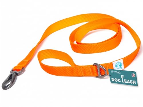 Embark Adventure Dog Leashes - Colorful, Strong, and Sturdy Dog Leash for Small, Medium, and Large Breed Dogs (Orange, 5 Ft)