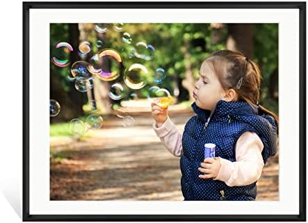 FOLKOR 12x16 Black Picture Frame with Mat for 11x14 Pictures or without Mat for 12x16, Aluminum Photo Frame for Tabletop Wall Display, Gallery Wall Frame for Living Room Bedroom Decor (Black, 1 Pack)