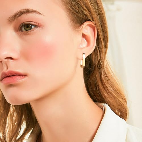 925 Sterling Silver Hoop Earrings for Women Small Square Hypoallergenic 14K Gold Plated Hoop Earrings Geometric Minimalist Rectangle Hoops3