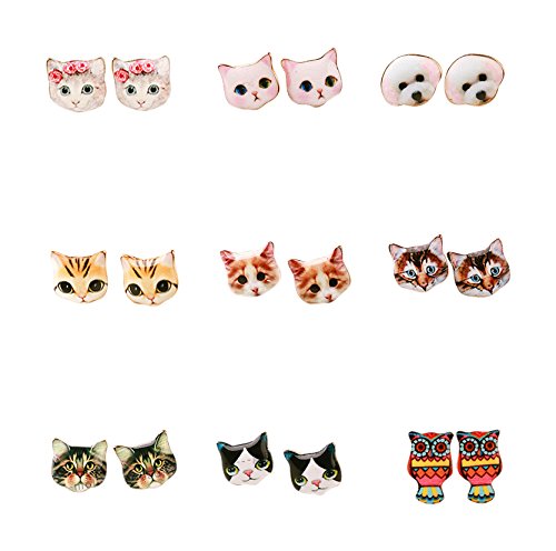 CUTIEJEWELRY Womens Cat Earrings Pretty Small Cute Kitty Studs - 3 Pairs Set2