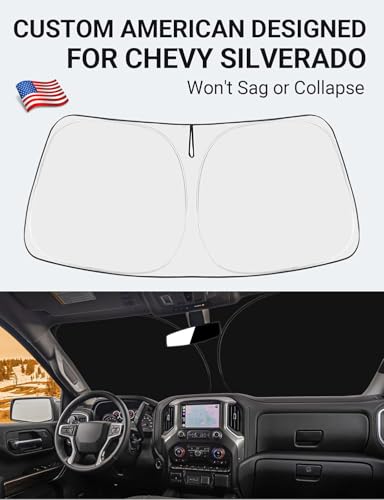 Image of Proadsy Windshield Sun Shade Custom Fit Chevy Silverado 1500 2Dr 4Dr 2019-2024 2025 2026 4-Layer Foldable Front Sunshade Protector Sun Visor Blocks UV Rays Keep Car Cooler Accessories