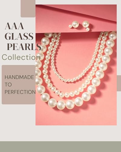 Image of Mansiyaorange Bold & Fine Layered Pearl Necklace with Matching Dual Pearl Stud Earrings - Statement Jewelry Set for Women