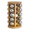 Orii 20 Jar Bamboo Spice Rack with Spices Included - Rotating Tower Organizer for Kitchen Spices and Seasonings, Free Spice Refills for 5 Years (Bamboo Wood)