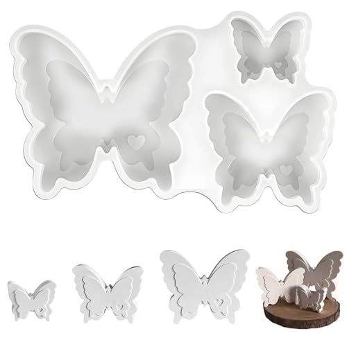 PHMING Moule Platre, Silicone Moule-Resine, 3 en 1 Moules Silicone de Papillon, Forme Papillon Moule Silicone Bougie, pour Fabrication de Bougies, Chocolats,...
