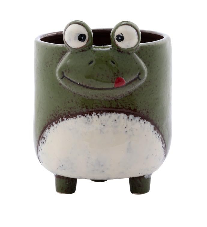 Napco Whimsical Footed Planter – 4 x 5.75 Inch Ceramic Pot with Playful Frog Face Design, Cute Animal Accent for Succulents, Herbs & Flowers, Charming Garden or Home Décor