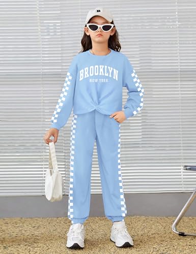 Boiltcat Conjunto de roupas para meninas, 2 peças, moletom com frente torcida e calça de moletom xad