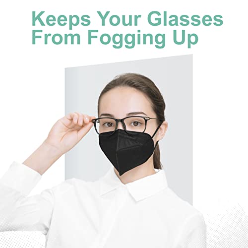 Medtecs Kn95 Face Masks Disposable - Individually Wrapped, 5 Ply Protection & Extra Wide Elastic Ear Loops Design, ≧ 95% Filtration Efficiency | Mask Extender Included, 50 Pc - Black #TOP5