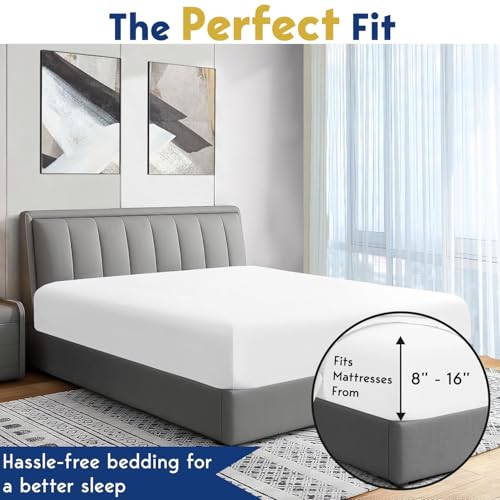 Image of Elastic Fitted Bedsheet King Size Bed with 2-Pillow Covers 100% Egyptian Cotton Fits 1000 TC Soft & Breathable Luxurious Bedrooms and Hotels Use (White) (Size: 75x72 Inch)